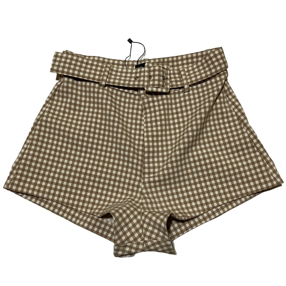 zara Shorts Brown/white Square Pattern Size Medium M Women's With Belt